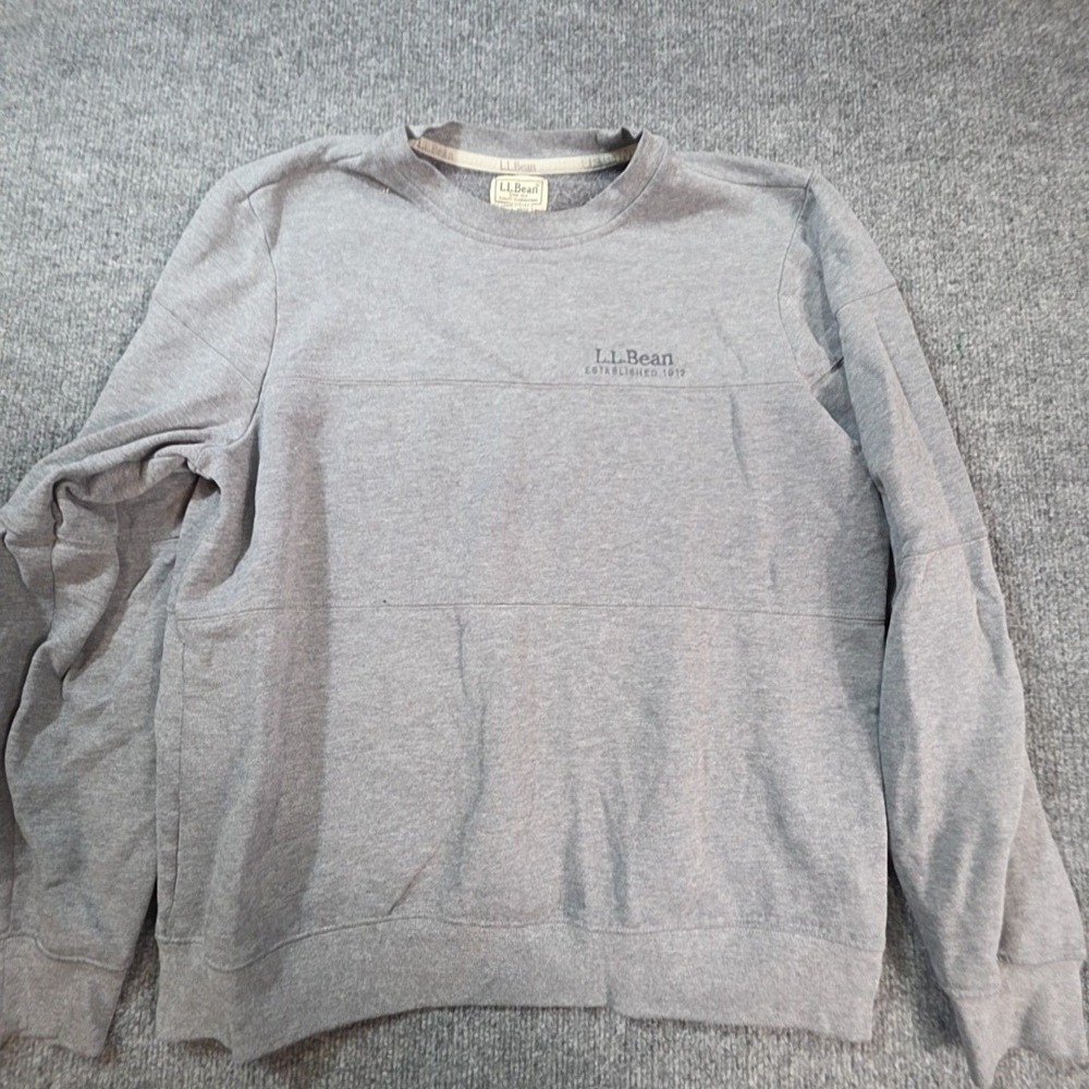 L.L. Bean Sweatshirt Mens Medium Gray Fleece Crew Neck Pullover Logo Casual